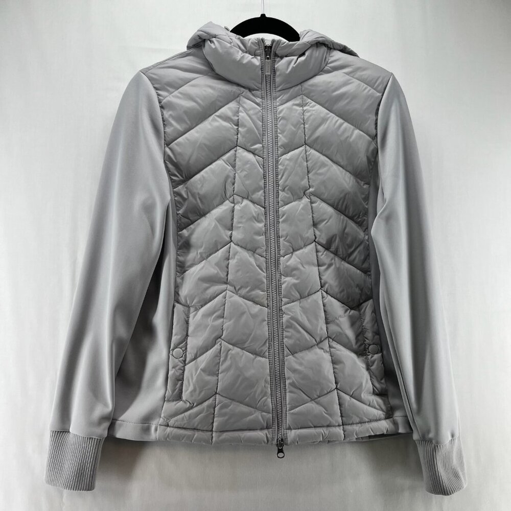 Barbour Jacket Womens Sz 8 Forecast Sweat Softshell Puffer Hooded Full Zip Gray